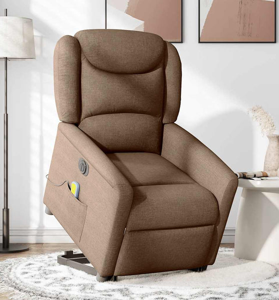 Elektrischer Massagesessel mit Aufstehhilfe Braun Stoff