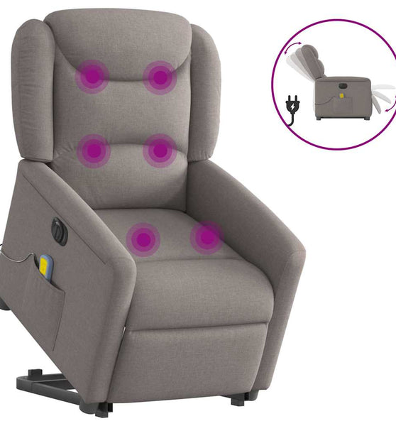 Elektrischer Massagesessel mit Aufstehhilfe Taupe Stoff