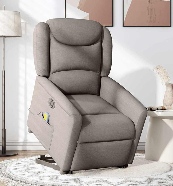 Elektrischer Massagesessel mit Aufstehhilfe Taupe Stoff