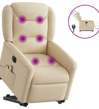 Elektrischer Massagesessel mit Aufstehhilfe Creme Stoff