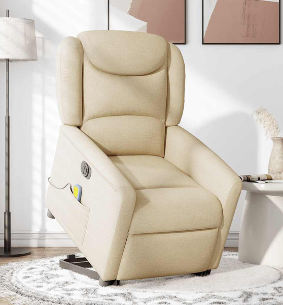 Elektrischer Massagesessel mit Aufstehhilfe Creme Stoff