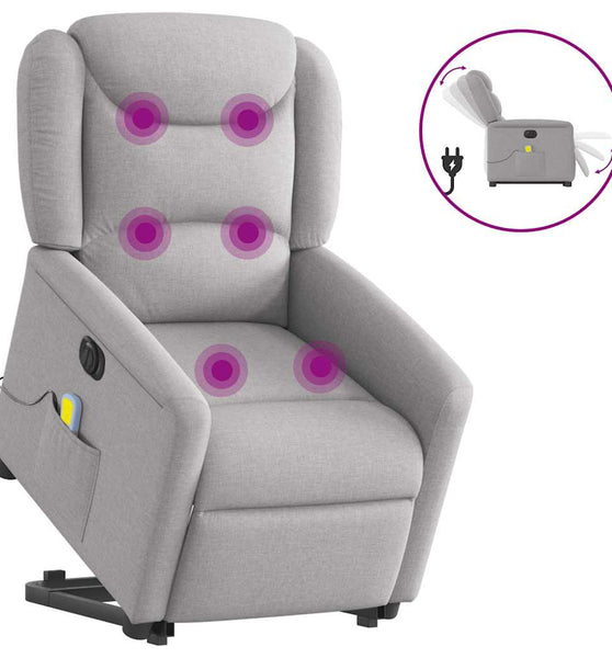 Massagesessel mit Aufstehhilfe Elektrisch Wolkengrau Stoff