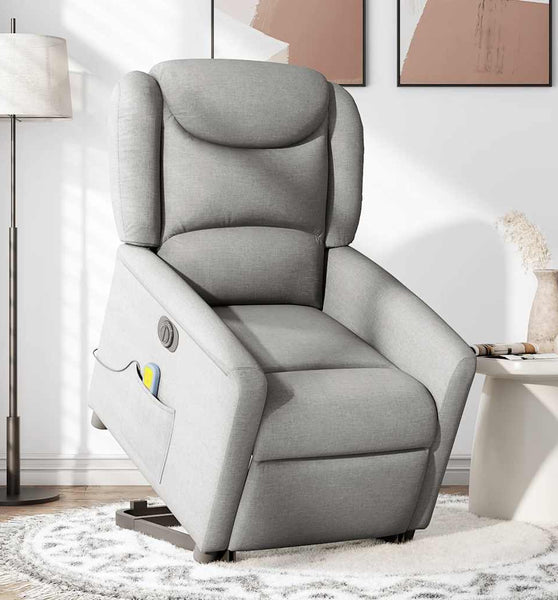 Massagesessel mit Aufstehhilfe Elektrisch Wolkengrau Stoff