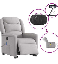 Massagesessel mit Aufstehhilfe Elektrisch Wolkengrau Stoff