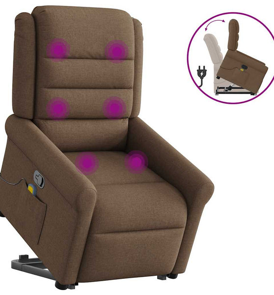 Massagesessel mit Aufstehhilfe Braun Stoff