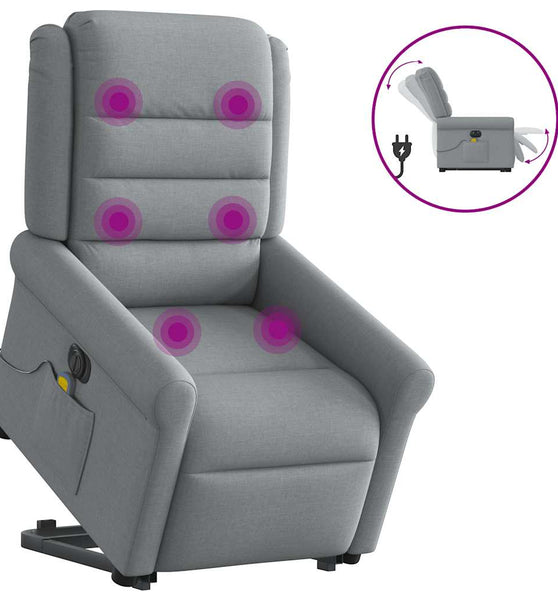Elektrischer Massagesessel mit Aufstehhilfe Hellgrau Stoff
