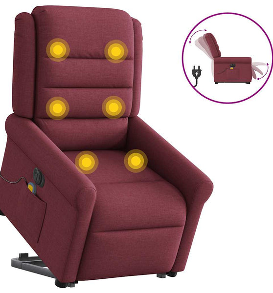 Elektrischer Massagesessel mit Aufstehhilfe Weinrot Stoff