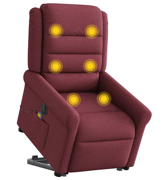 Elektrischer Massagesessel mit Aufstehhilfe Weinrot Stoff
