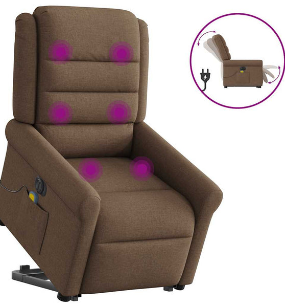 Elektrischer Massagesessel mit Aufstehhilfe Braun Stoff
