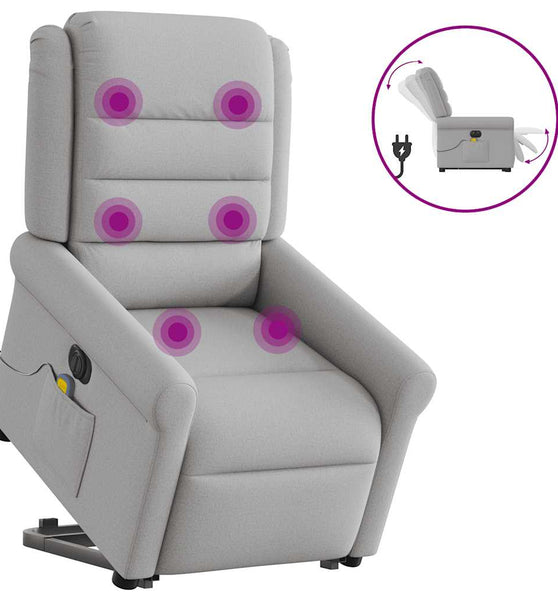 Massagesessel mit Aufstehhilfe Elektrisch Wolkengrau Stoff