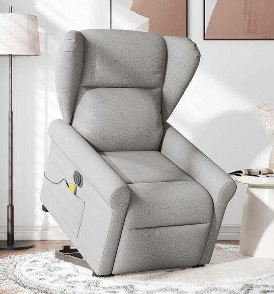 Massagesessel mit Aufstehhilfe Elektrisch Wolkengrau Stoff