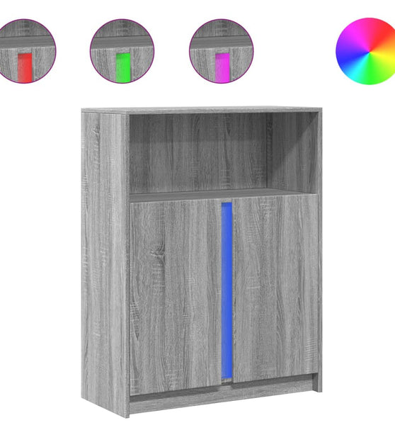 LED-Sideboard Grau Sonoma 77x34x100 cm Holzwerkstoff