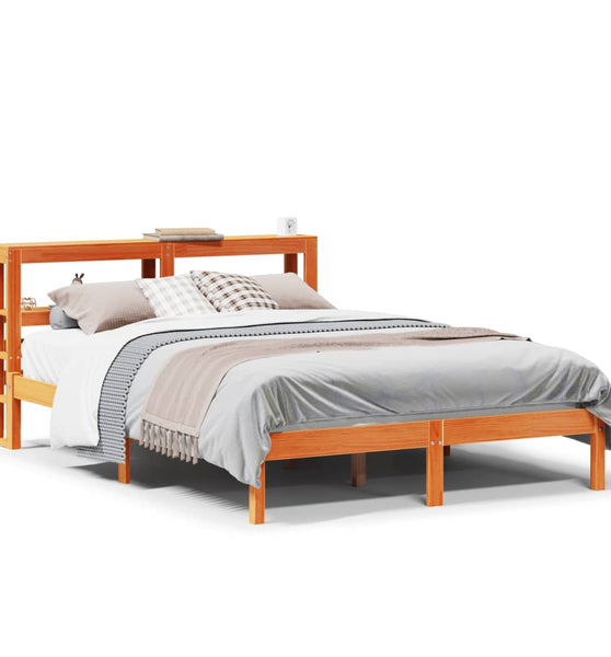 Bettgestell mit Kopfteil ohne Matratze Wachsbraun 135x190 cm