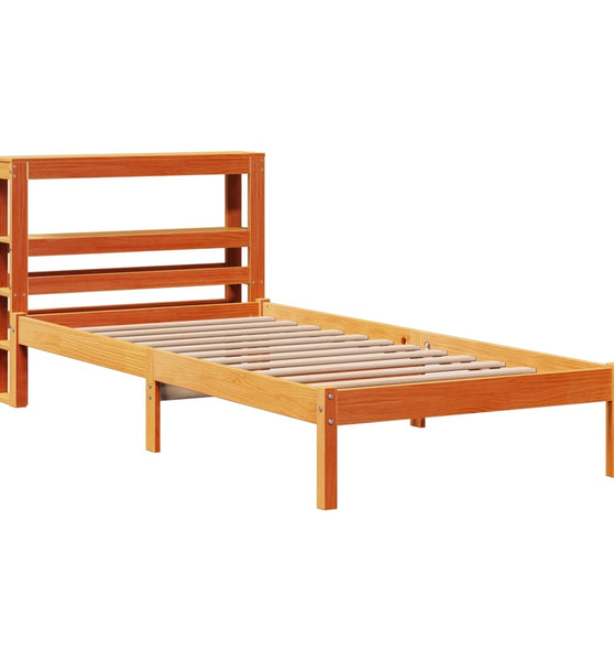 Bettgestell mit Kopfteil ohne Matratze Wachsbraun 90x200 cm