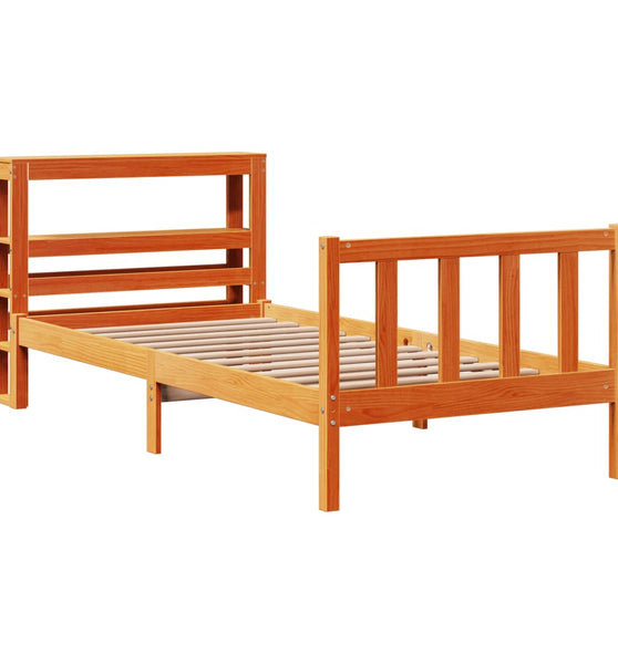 Bettgestell mit Kopfteil ohne Matratze Wachsbraun 75x190 cm