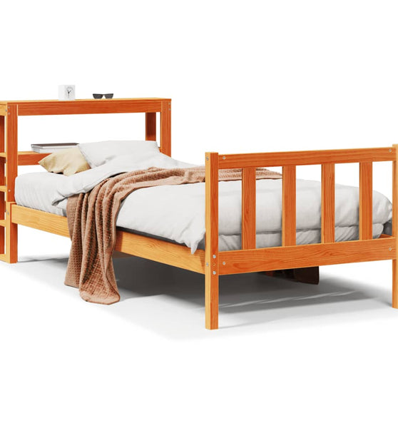 Bettgestell mit Kopfteil ohne Matratze Wachsbraun 75x190 cm