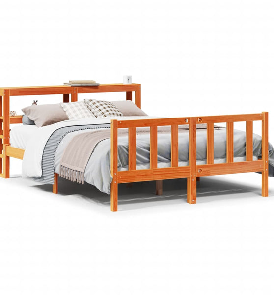 Bettgestell mit Kopfteil ohne Matratze Wachsbraun 140x190 cm