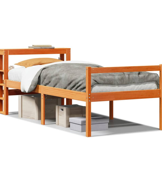 Bettgestell mit Kopfteil ohne Matratze Wachsbraun 75x190 cm