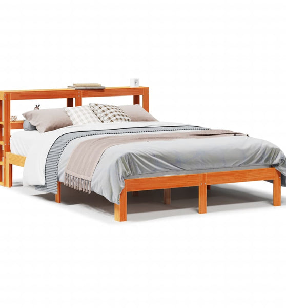 Massivholzbett ohne Matratze Wachsbraun 135x190 cm Kiefernholz