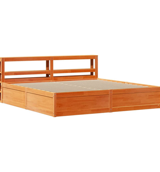 Massivholzbett mit Kopfteil Wachsbraun 200x200 cm Kiefer