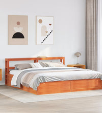 Massivholzbett mit Kopfteil Wachsbraun 200x200 cm Kiefer