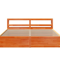 Massivholzbett mit Kopfteil Wachsbraun 200x200 cm Kiefer