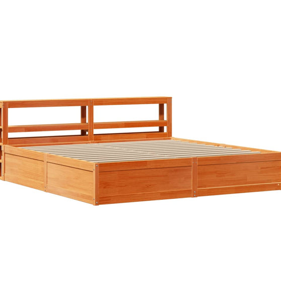 Massivholzbett mit Kopfteil Wachsbraun 180x200 cm Kiefer