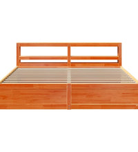 Massivholzbett mit Kopfteil Wachsbraun 180x200 cm Kiefer