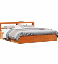 Massivholzbett mit Kopfteil Wachsbraun 180x200 cm Kiefer
