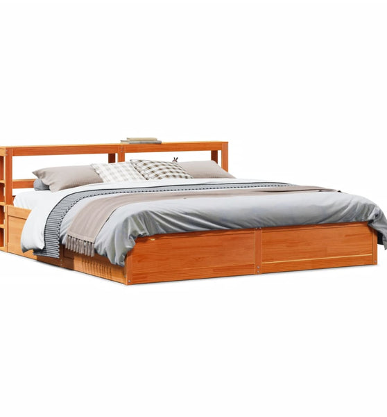 Massivholzbett mit Kopfteil Wachsbraun 180x200 cm Kiefer