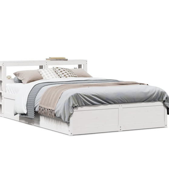 Massivholzbett mit Kopfteil Weiß 160x200 cm Kiefer