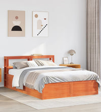 Massivholzbett mit Kopfteil Wachsbraun 140x200 cm Kiefer