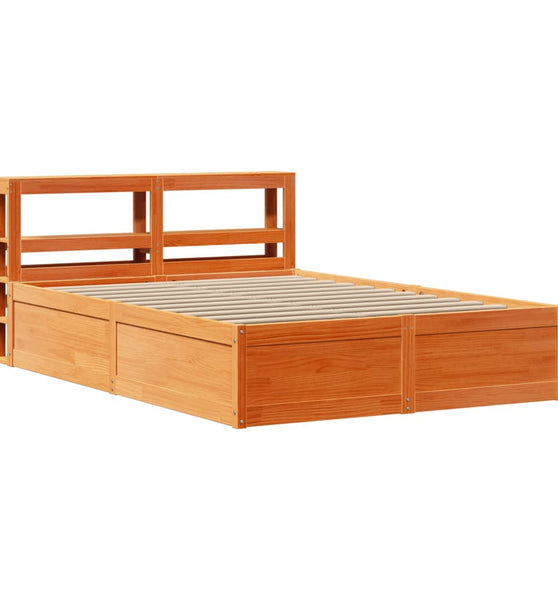 Massivholzbett mit Kopfteil Wachsbraun 120x200 cm Kiefer