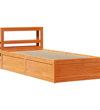 Massivholzbett mit Kopfteil Wachsbraun 100x200 cm Kiefer