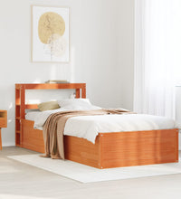 Massivholzbett mit Kopfteil Wachsbraun 90x200 cm Kiefer