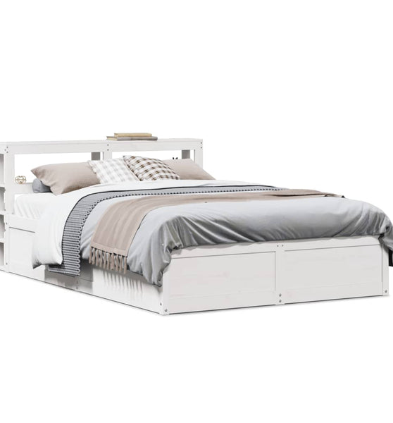 Massivholzbett mit Kopfteil Weiß 140x190 cm Kiefer