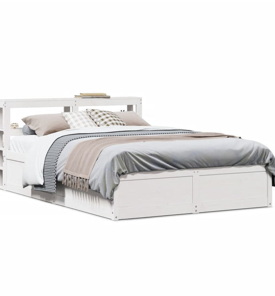 Massivholzbett mit Kopfteil Weiß 135x190 cm Kiefer