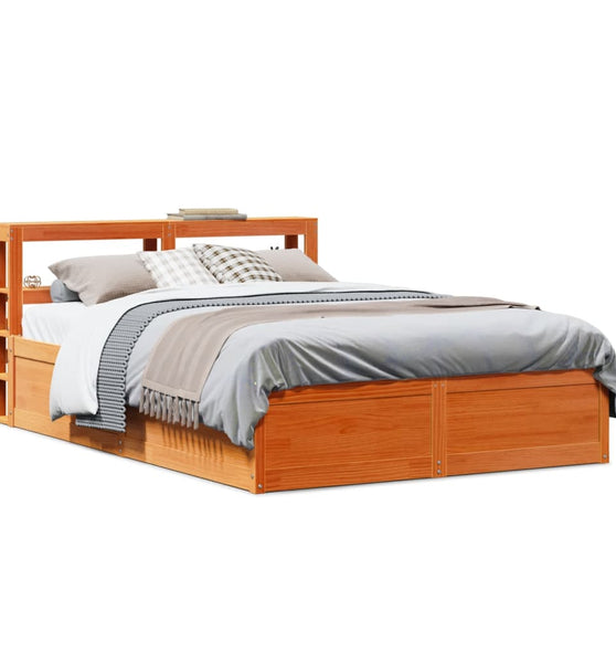 Massivholzbett mit Kopfteil Wachsbraun 135x190 cm Kiefer