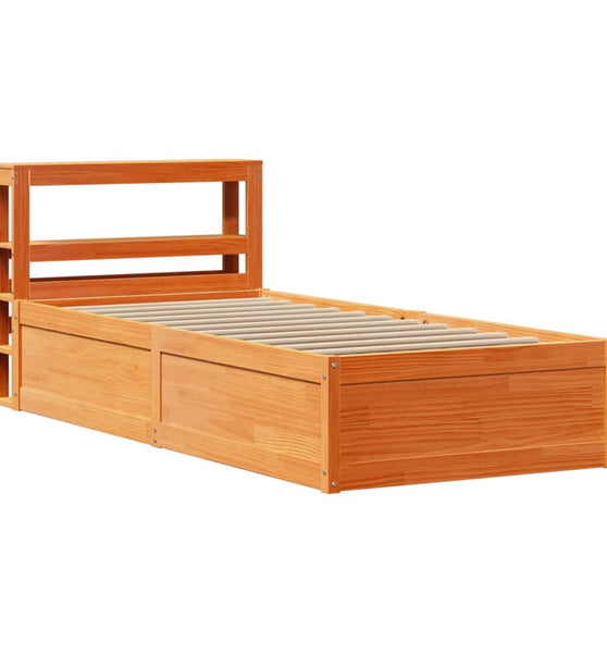 Massivholzbett mit Kopfteil Wachsbraun 90x190 cm Kiefer