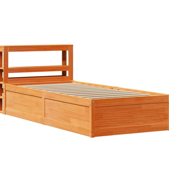 Massivholzbett mit Kopfteil Wachsbraun 75x190 cm Kiefer