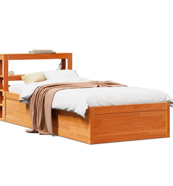 Massivholzbett mit Kopfteil Wachsbraun 75x190 cm Kiefer