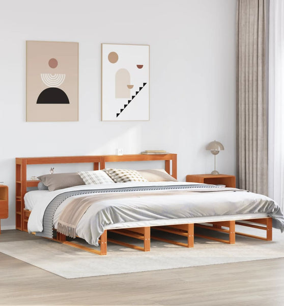 Massivholzbett ohne Matratze Wachsbraun 200x200 Kiefernholz