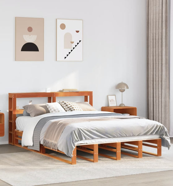 Massivholzbett ohne Matratze Wachsbraun 135x190 cm Kiefernholz