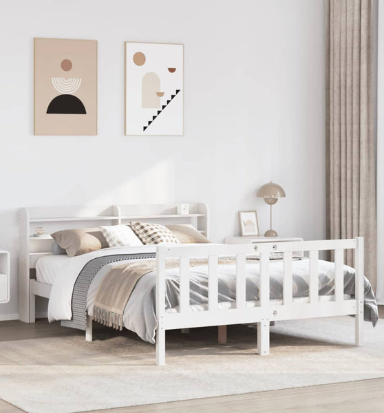 Massivholzbett ohne Matratze Weiß 140x190 cm Kiefernholz