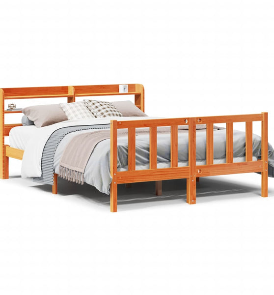 Bettgestell mit Kopfteil ohne Matratze Wachsbraun 135x190 cm