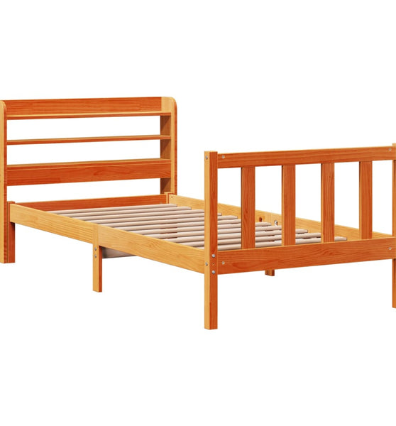 Bettgestell mit Kopfteil ohne Matratze Wachsbraun 90x200 cm