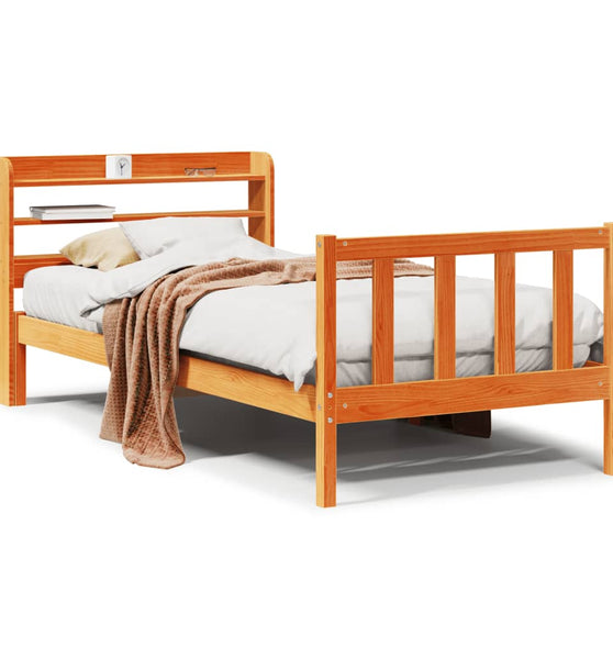 Bettgestell mit Kopfteil ohne Matratze Wachsbraun 90x200 cm