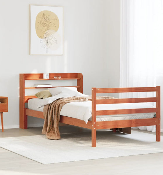 Massivholzbett ohne Matratze Wachsbraun 90x190 cm Kiefernholz