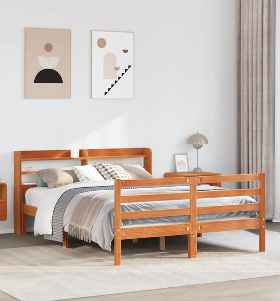 Massivholzbett ohne Matratze Wachsbraun 140x190 cm Kiefernholz
