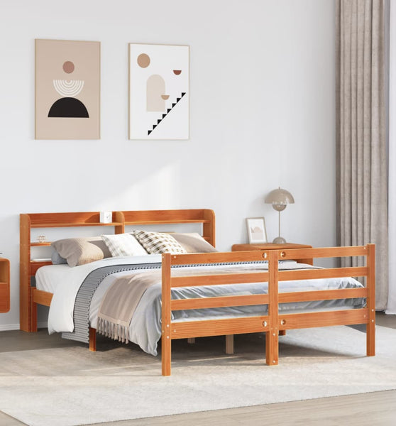 Massivholzbett ohne Matratze Wachsbraun 140x200 cm Kiefernholz